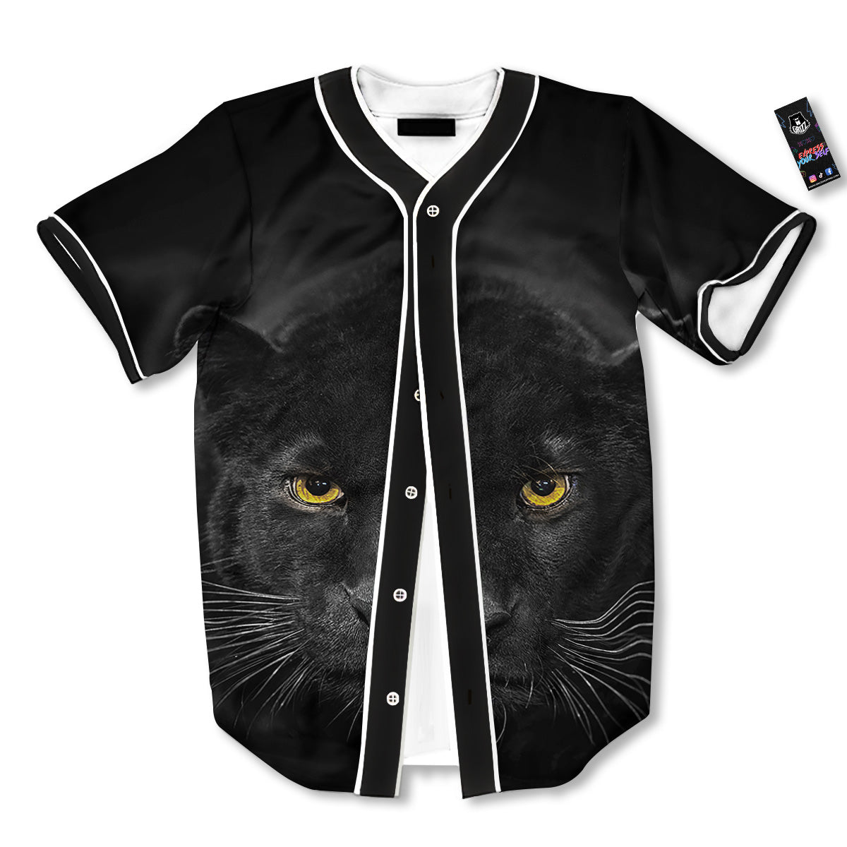 Jaguar Black Print Baseball Jersey-grizzshop