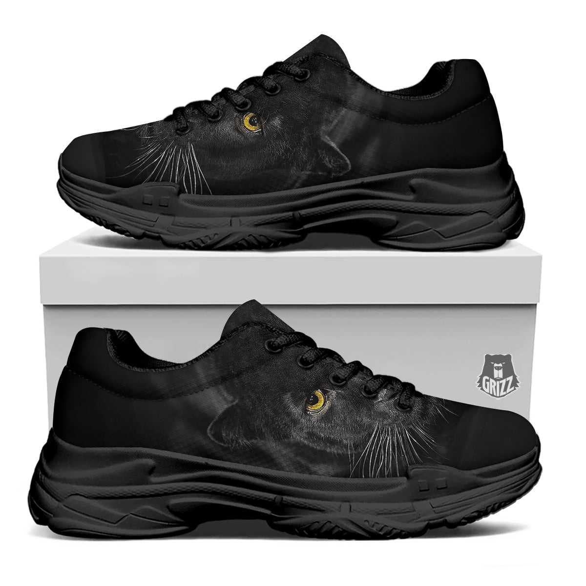Jaguar Black Print Black Chunky Shoes-grizzshop