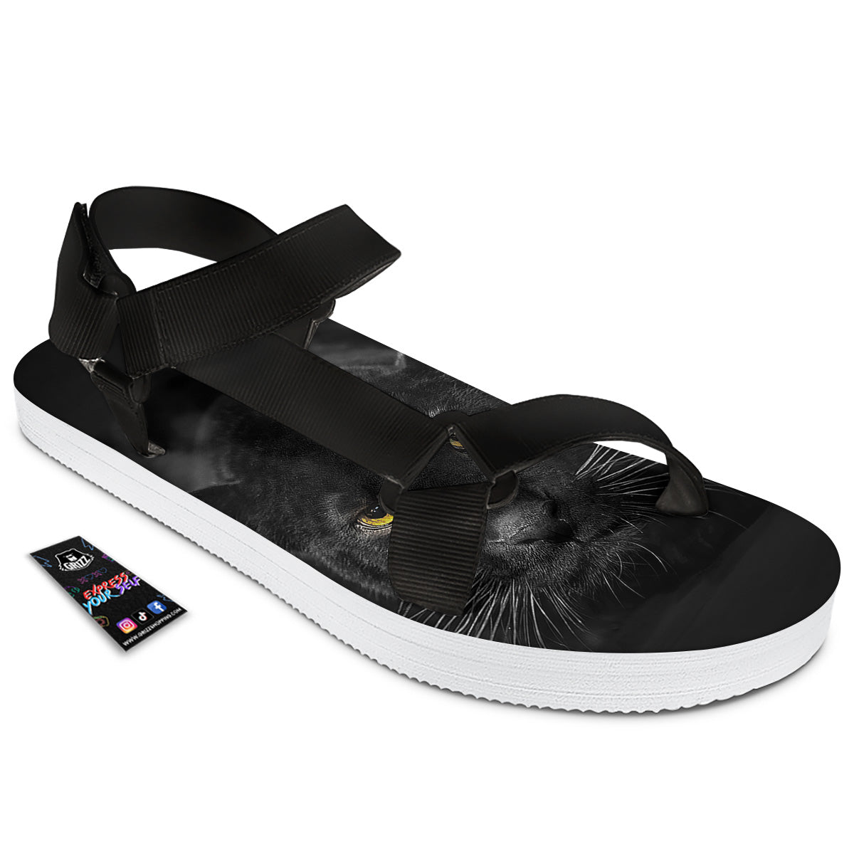 Jaguar Black Print Black Open Toe Sandals-grizzshop