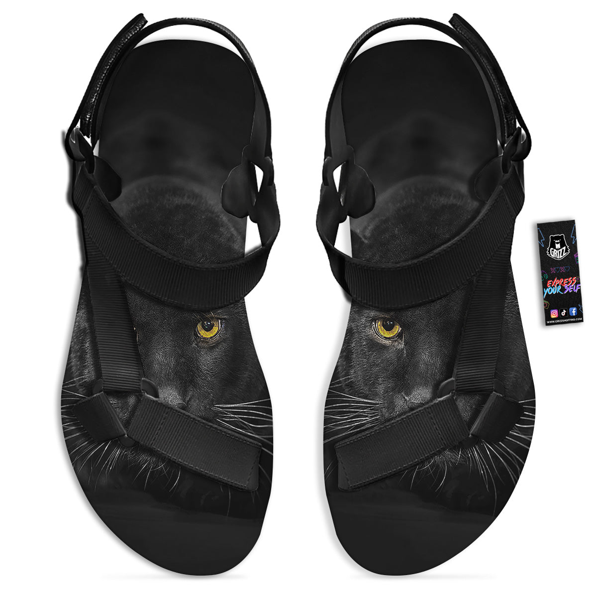 Jaguar Black Print Black Open Toe Sandals-grizzshop