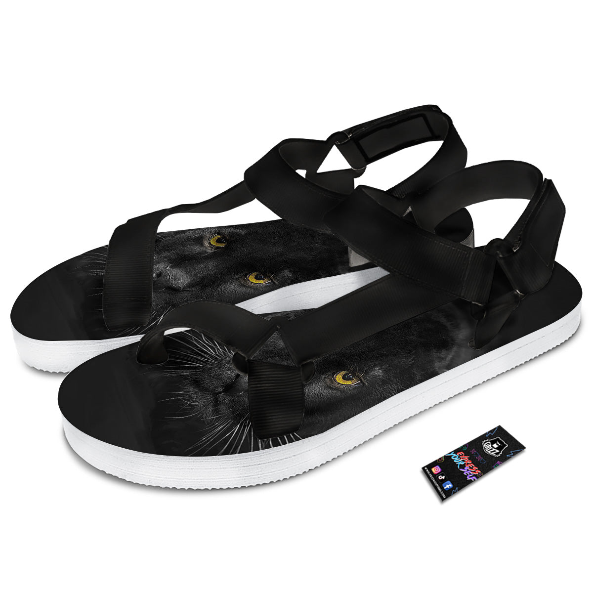 Jaguar Black Print Black Open Toe Sandals-grizzshop