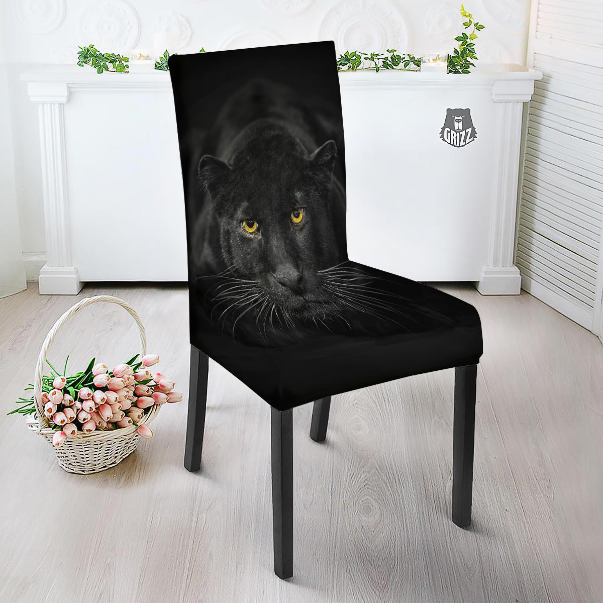 Jaguar Black Print Dining Chair Slipcover-grizzshop