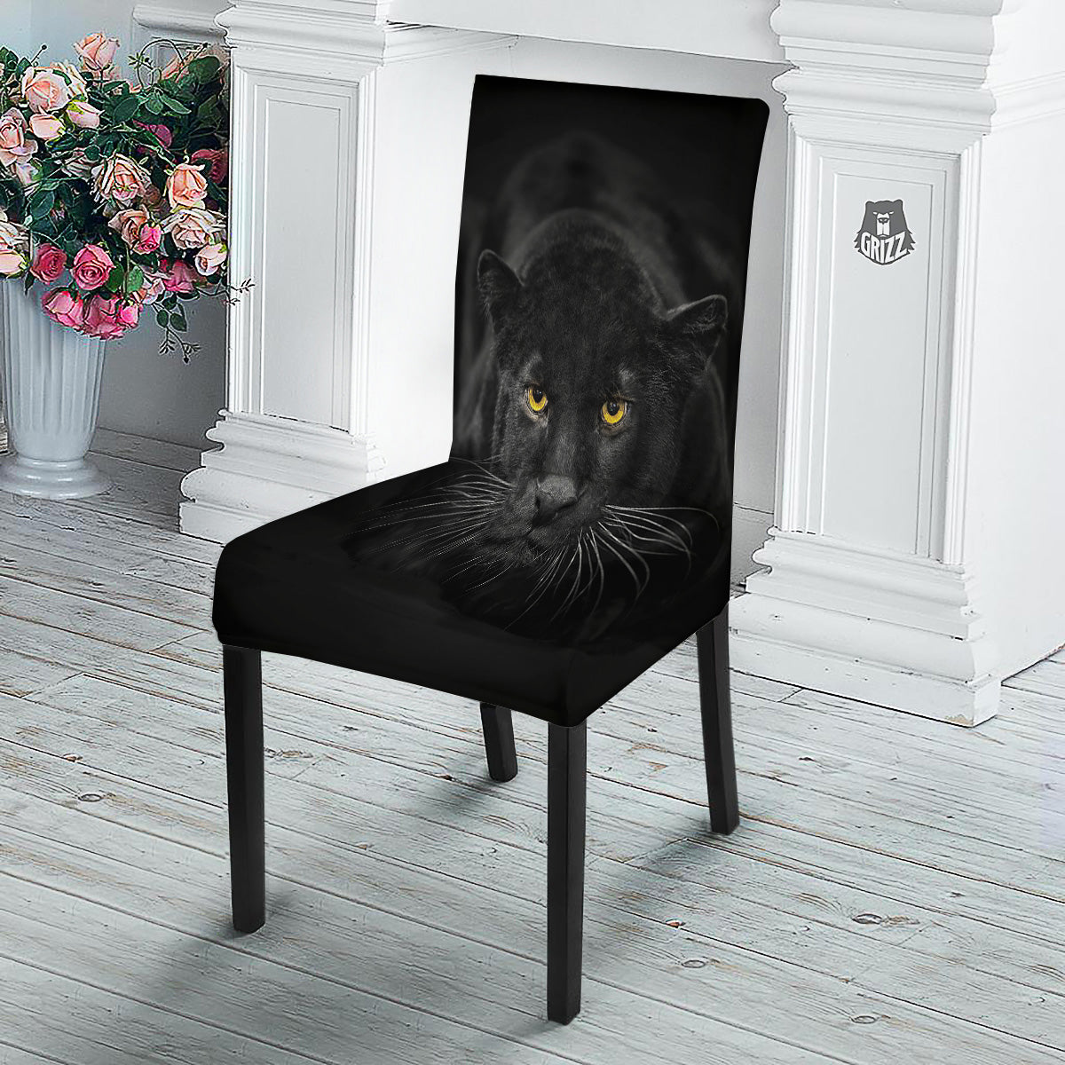 Jaguar Black Print Dining Chair Slipcover-grizzshop