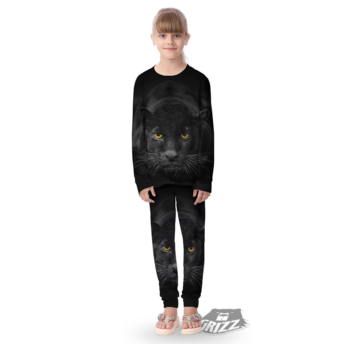 Jaguar Black Print Kid's Pajamas-grizzshop