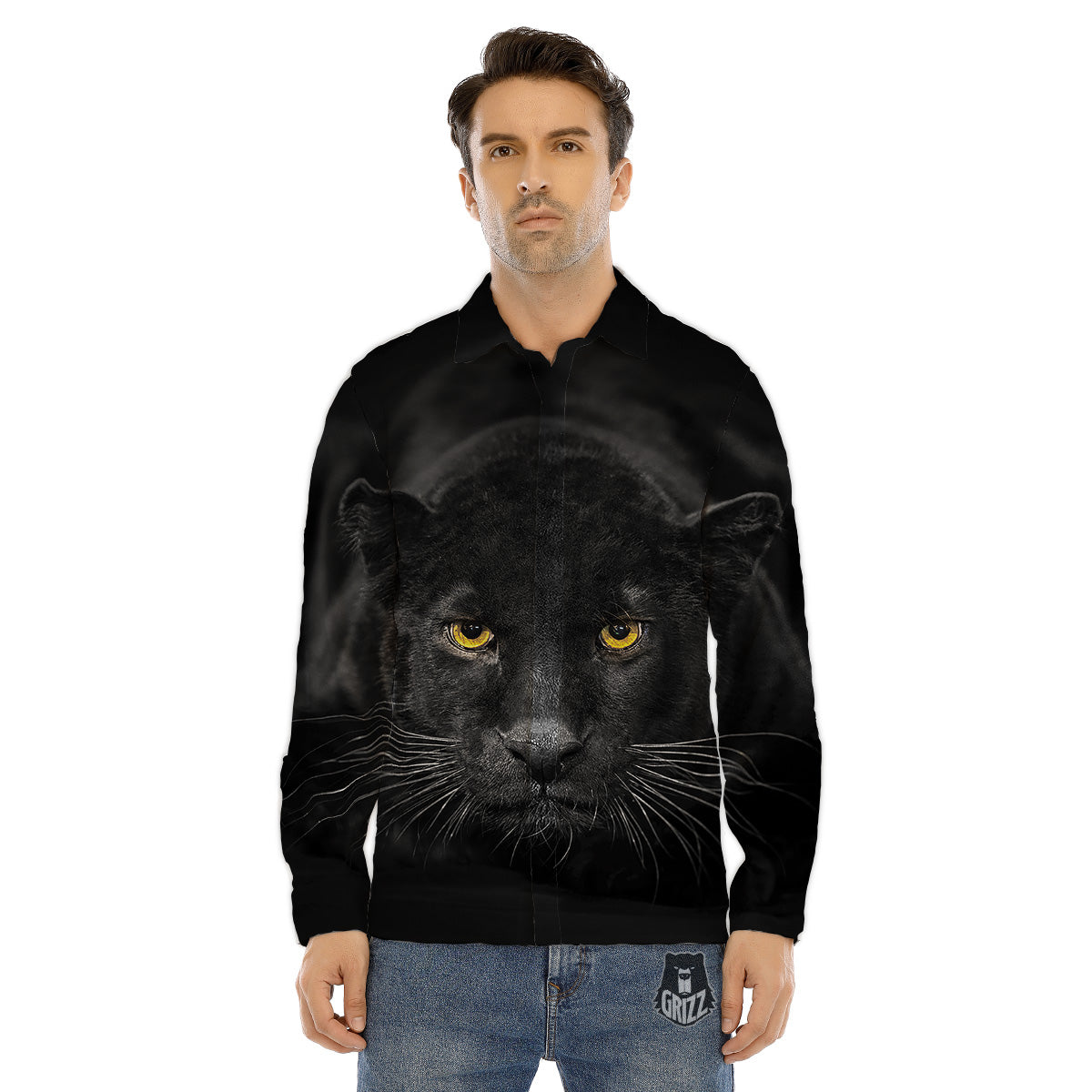 Jaguar Black Print Men's Dress Shirts-grizzshop
