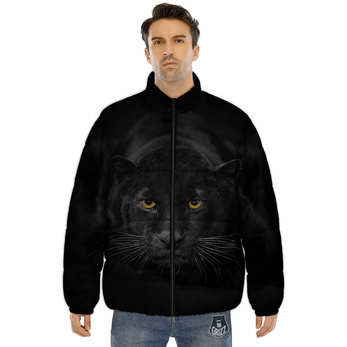 Jaguar Black Print Puffer Jacket-grizzshop