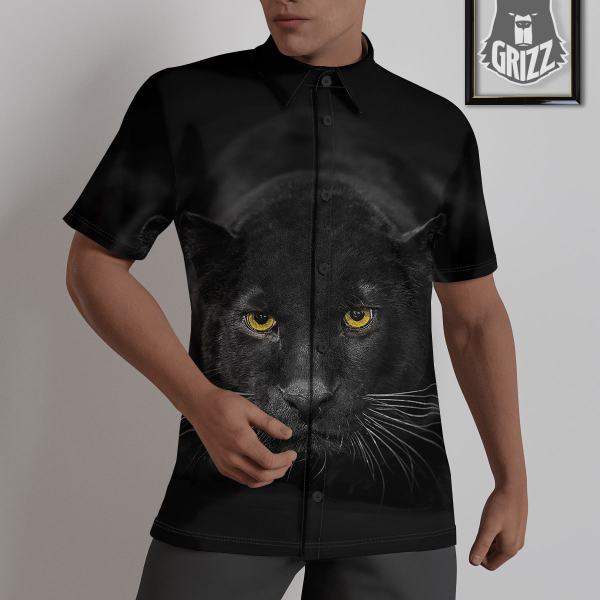 Jaguar Black Print Untucked Shirts-grizzshop