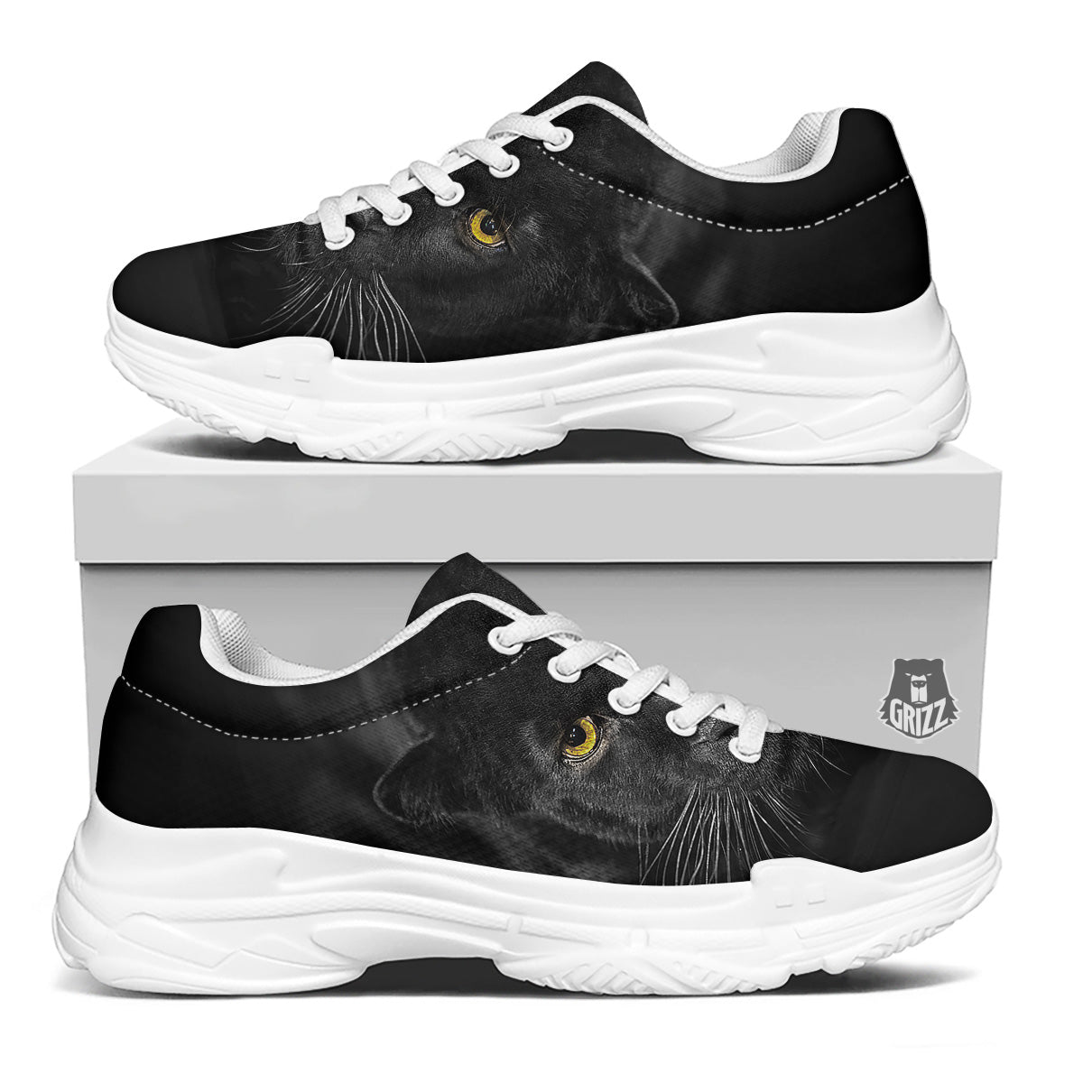Jaguar Black Print White Chunky Shoes-grizzshop
