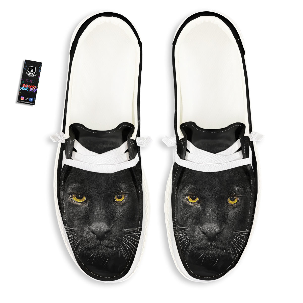 Jaguar Black Print White Loafers-grizzshop