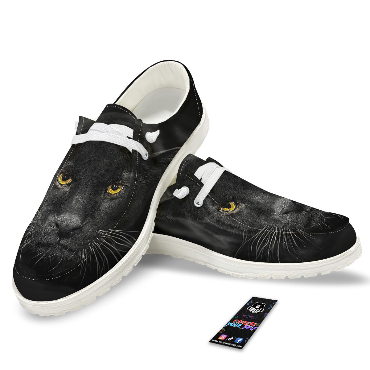 Jaguar Black Print White Loafers-grizzshop