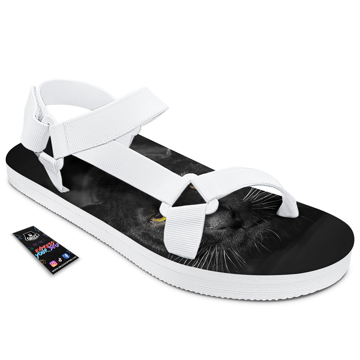 Jaguar Black Print White Open Toe Sandals-grizzshop