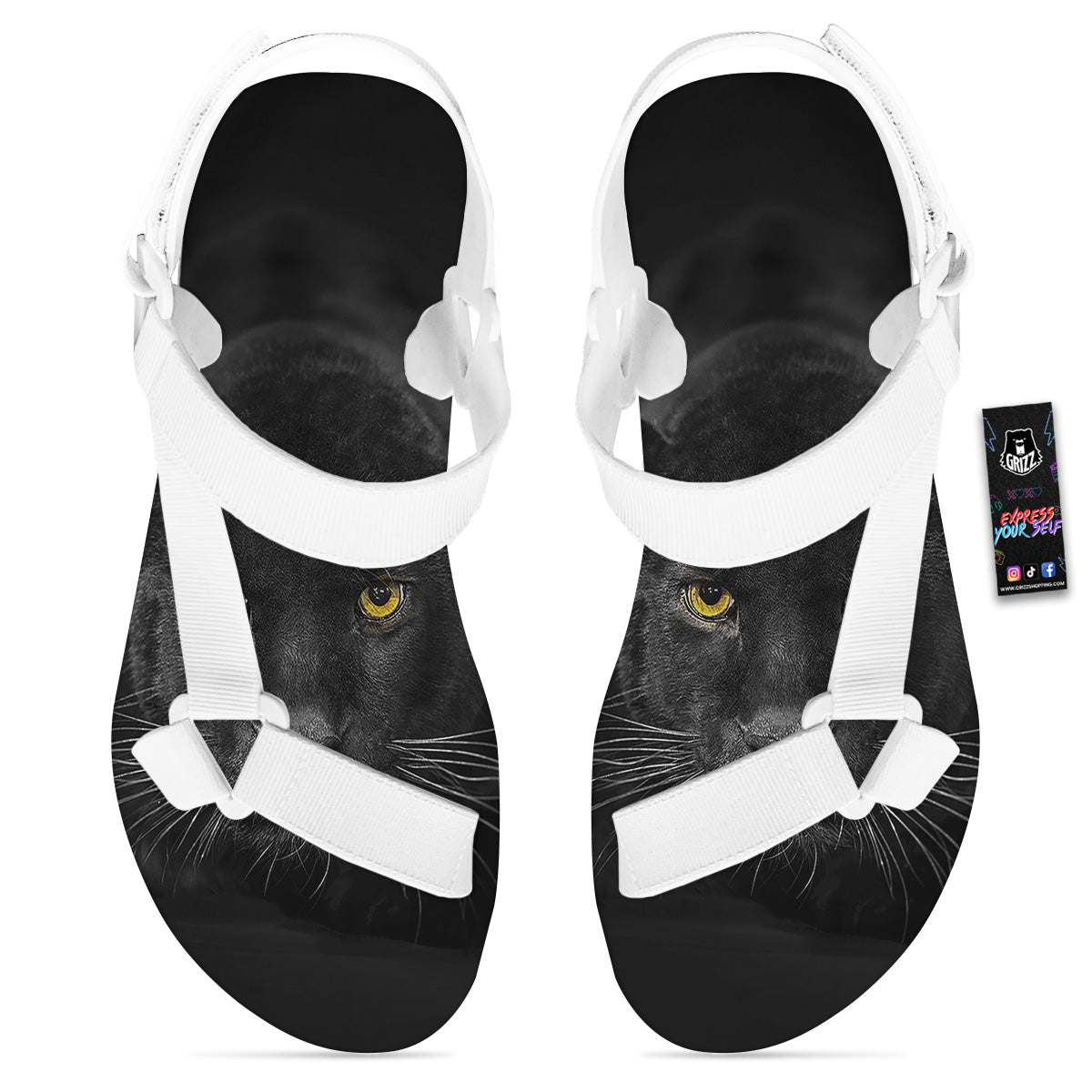 Jaguar Black Print White Open Toe Sandals-grizzshop