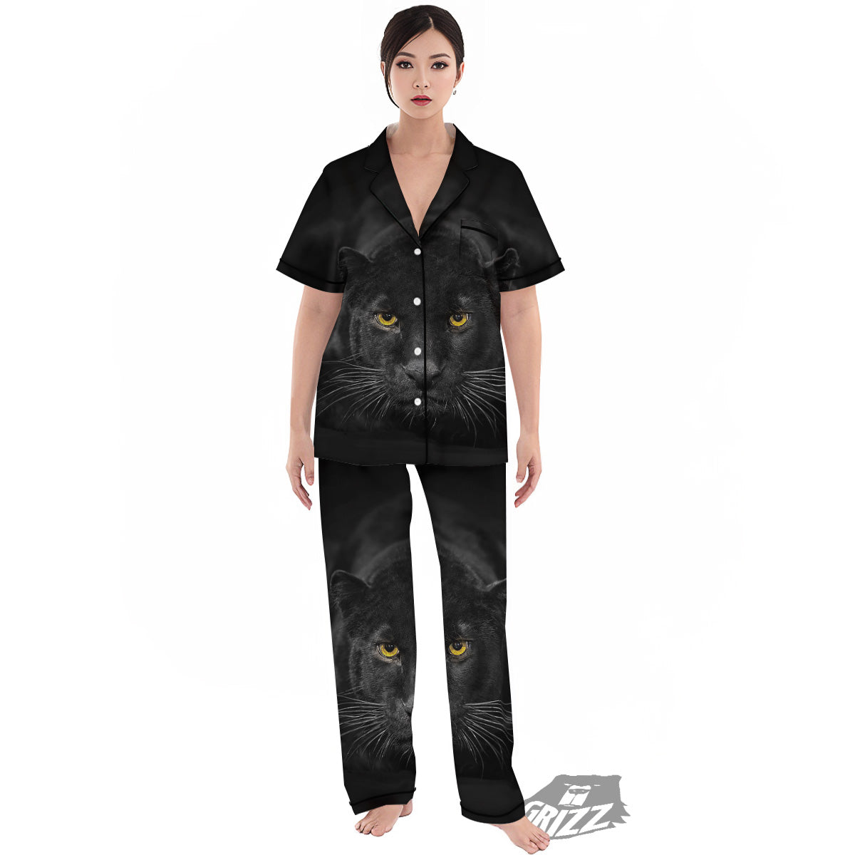 Jaguar Black Print Women's Pajamas Set-grizzshop