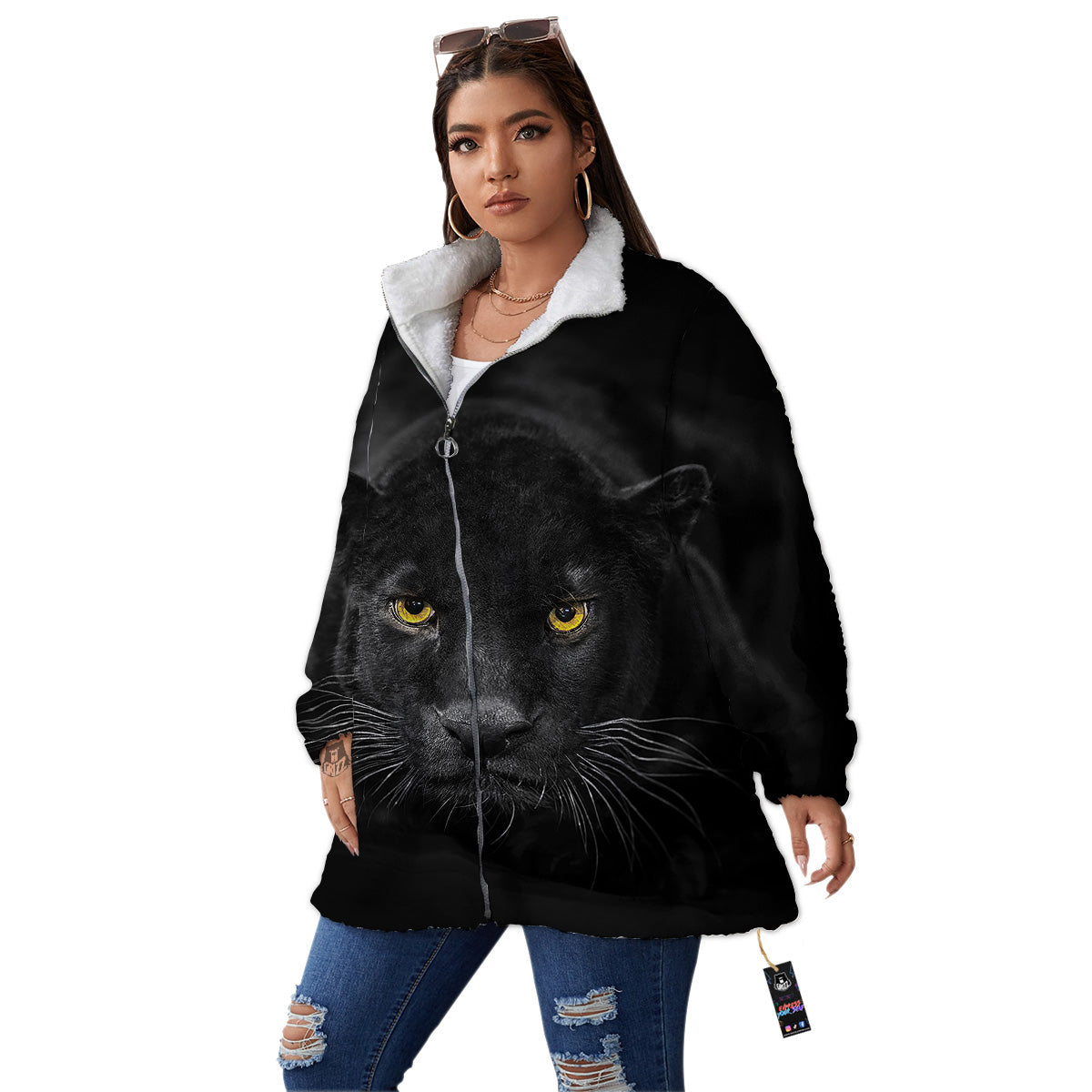 Jaguar Black Print Women's Sherpa Jacket-grizzshop