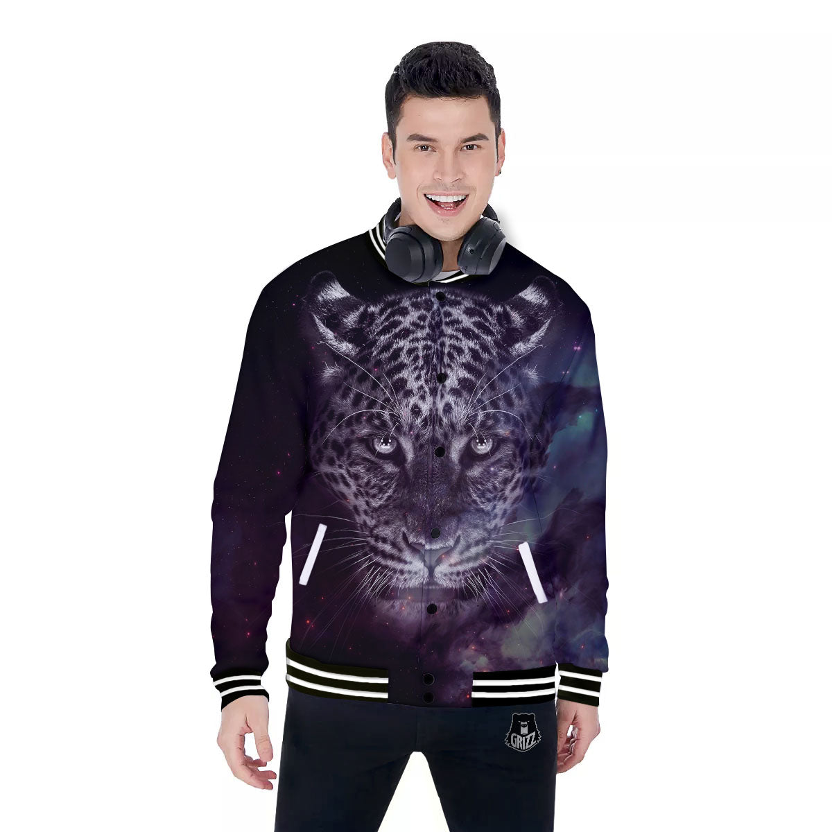 Jaguar Galaxy Print Baseball Jacket-grizzshop