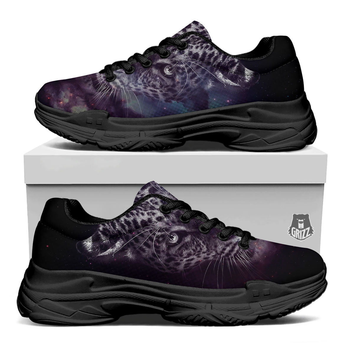 Jaguar Galaxy Print Black Chunky Shoes-grizzshop