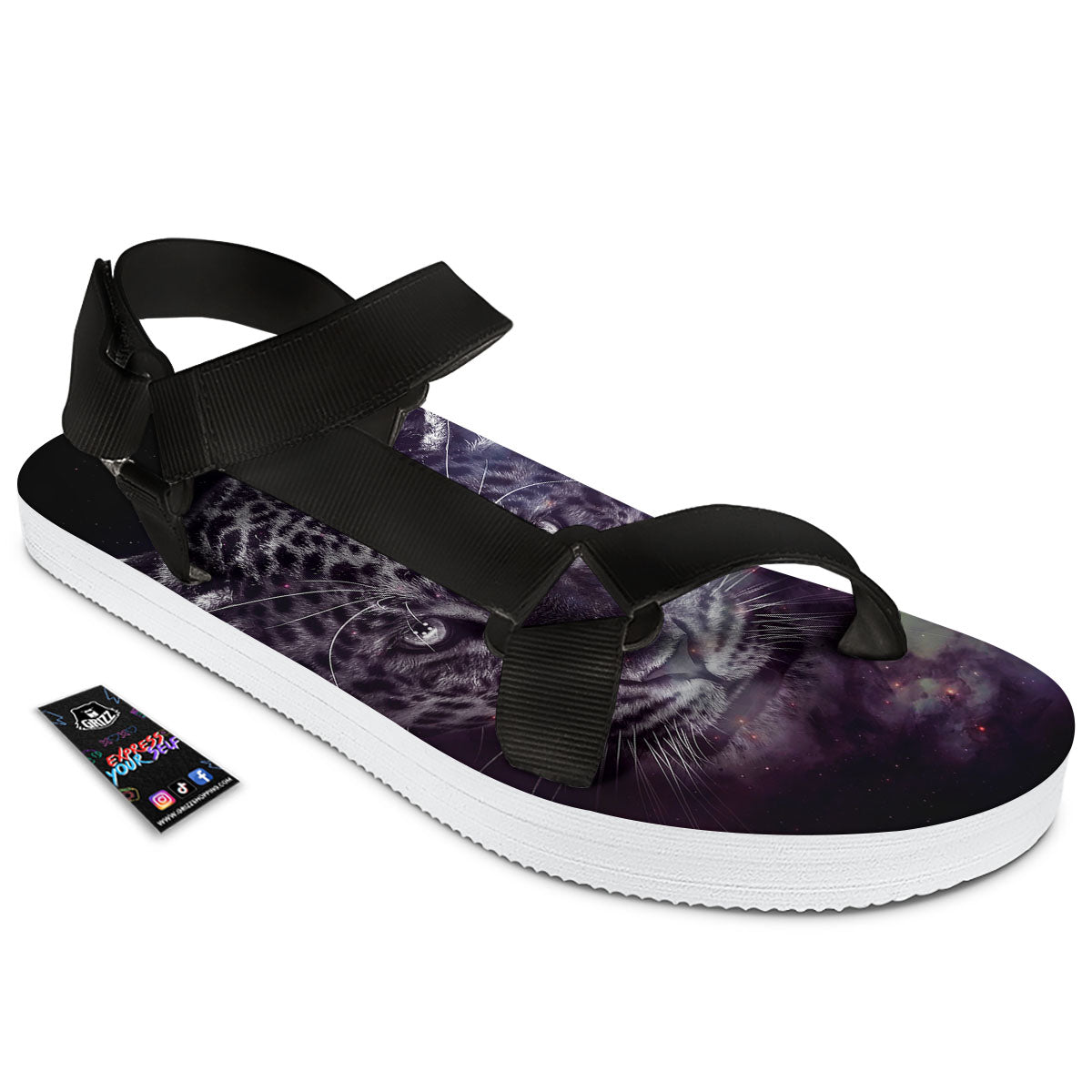 Jaguar Galaxy Print Black Open Toe Sandals-grizzshop