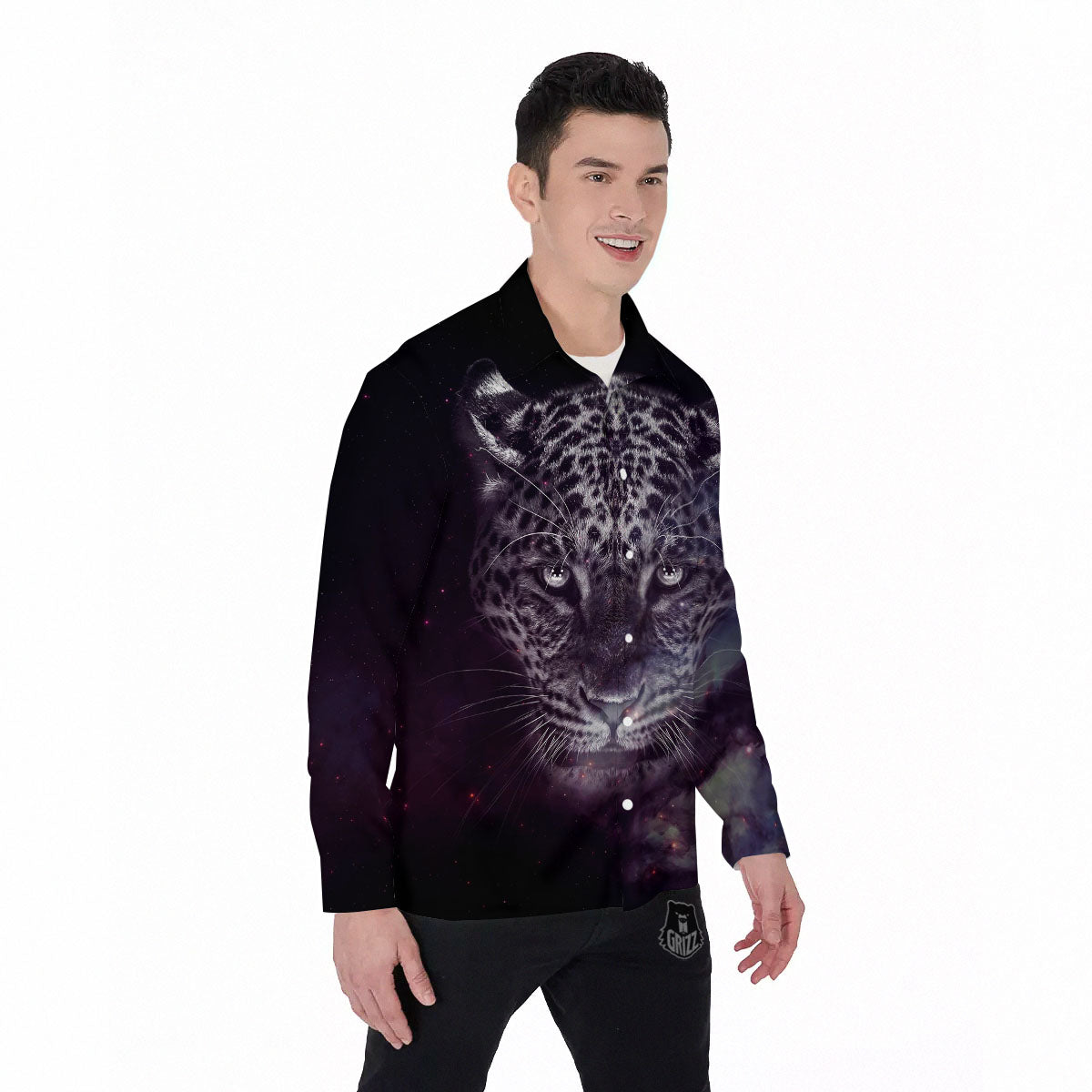 Jaguar Galaxy Print Men's Long Sleeve Shirts-grizzshop