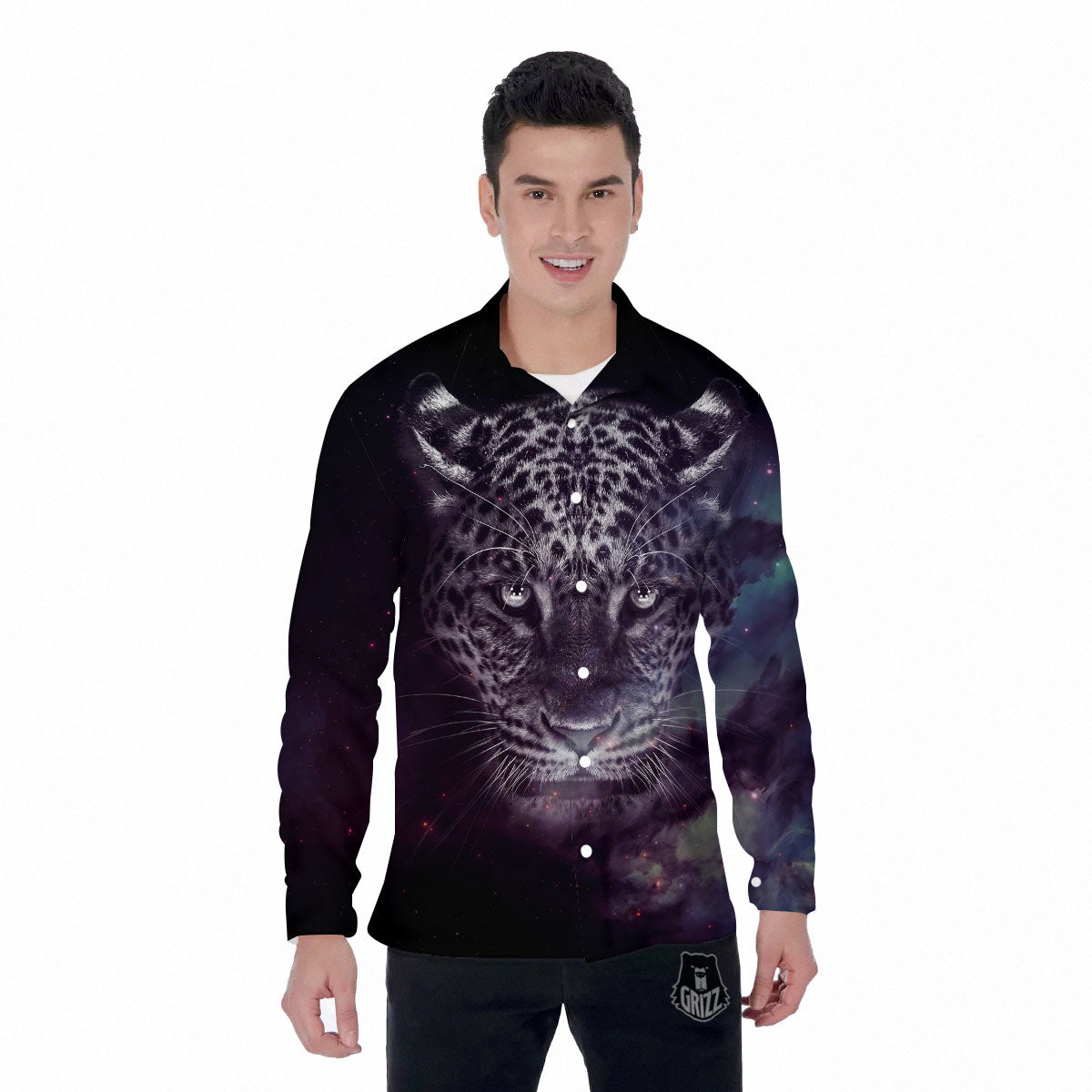 Jaguar Galaxy Print Men's Long Sleeve Shirts-grizzshop