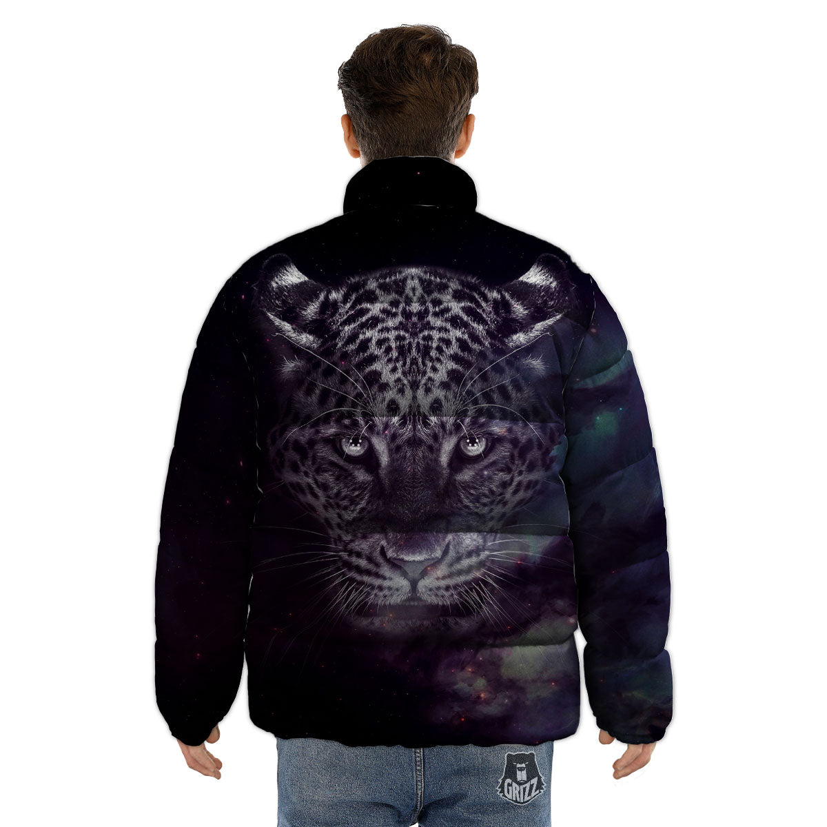 Jaguar Galaxy Print Puffer Jacket-grizzshop