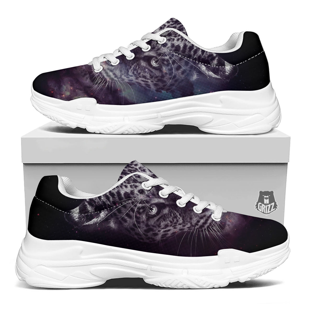 Jaguar Galaxy Print White Chunky Shoes-grizzshop