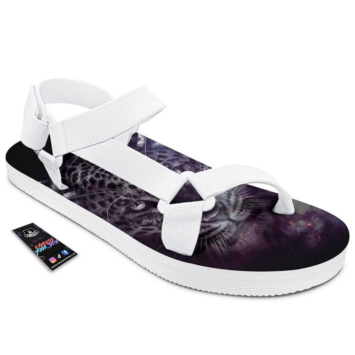 Jaguar Galaxy Print White Open Toe Sandals-grizzshop