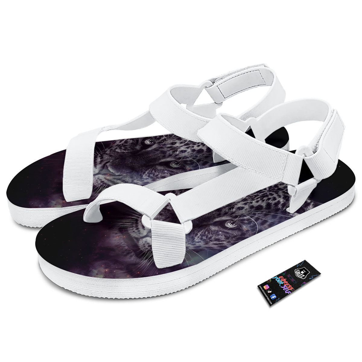 Jaguar Galaxy Print White Open Toe Sandals-grizzshop
