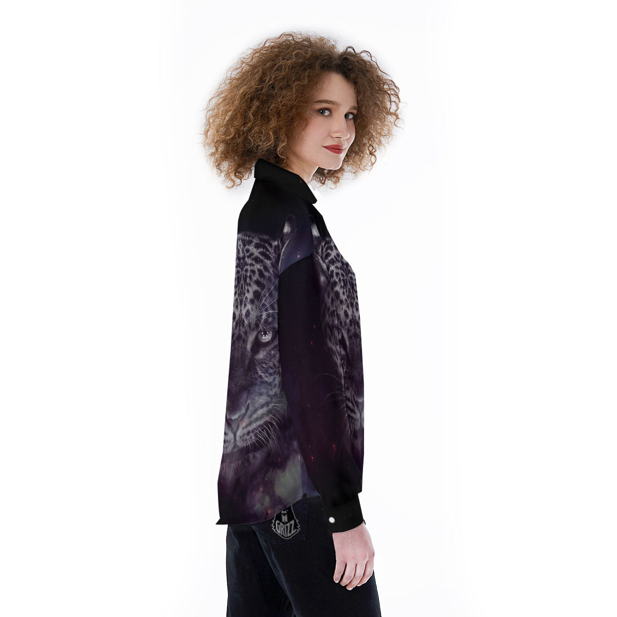 Jaguar Galaxy Print Women's Long Sleeve Shirts-grizzshop