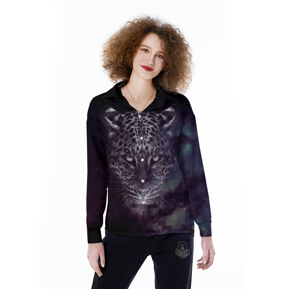 Jaguar Galaxy Print Women's Long Sleeve Shirts-grizzshop
