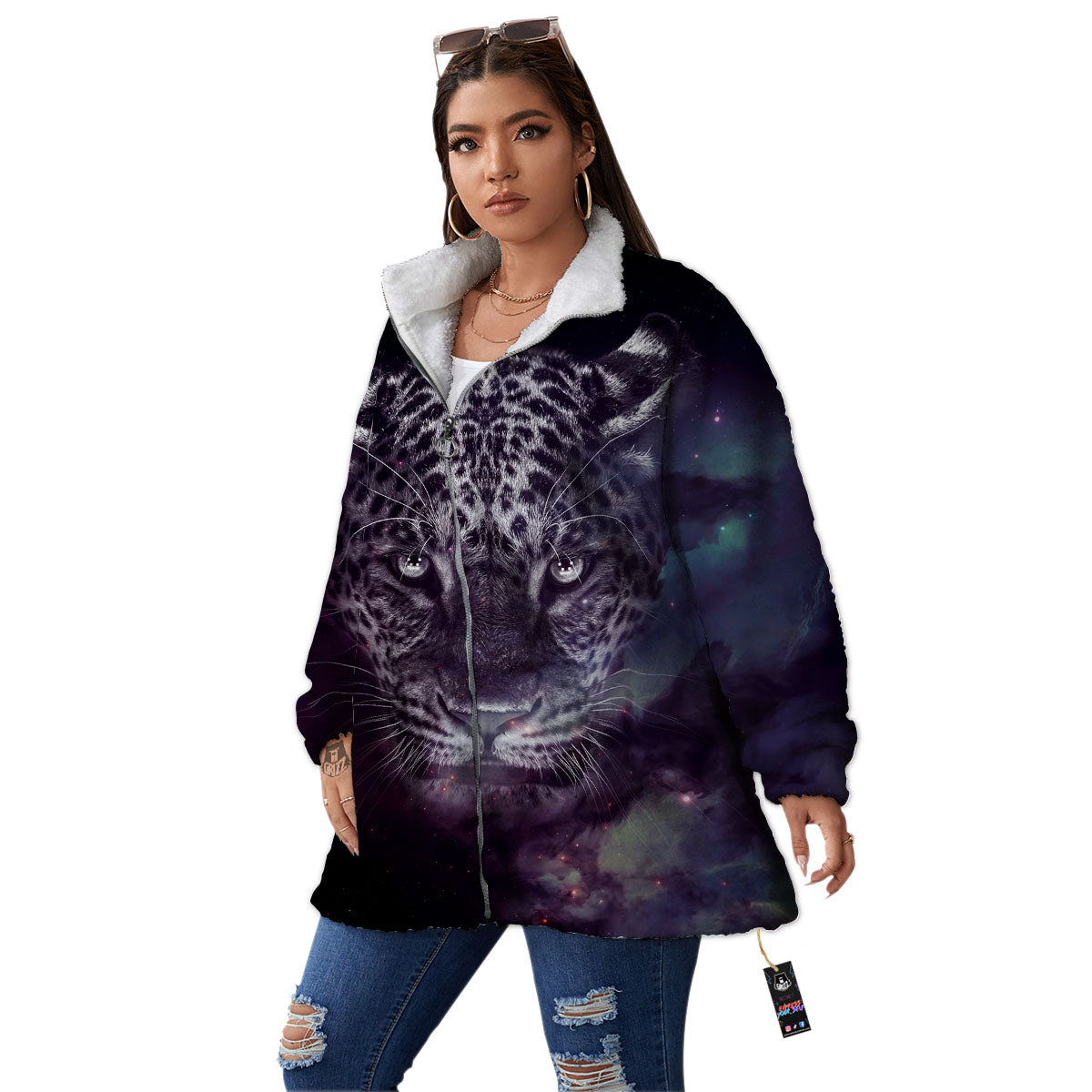 Jaguar Galaxy Print Women's Sherpa Jacket-grizzshop