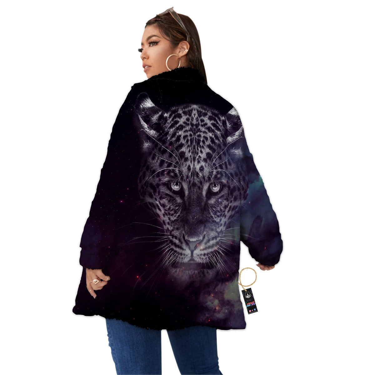 Jaguar Galaxy Print Women's Sherpa Jacket-grizzshop
