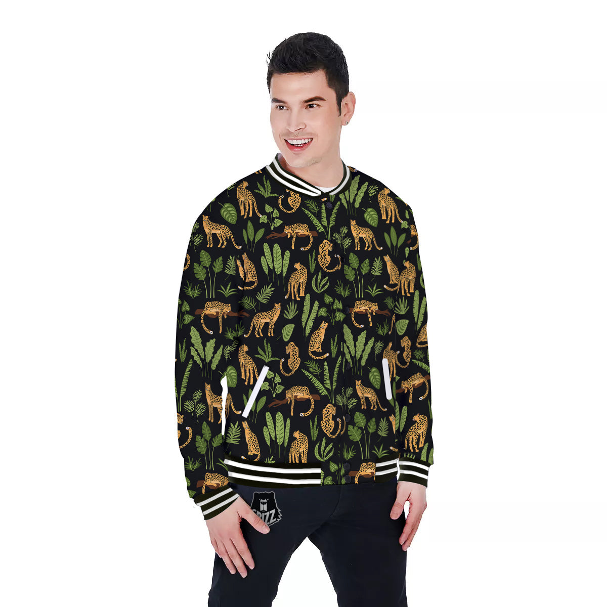 Jaguar Tropical Print Pattern Baseball Jacket-grizzshop