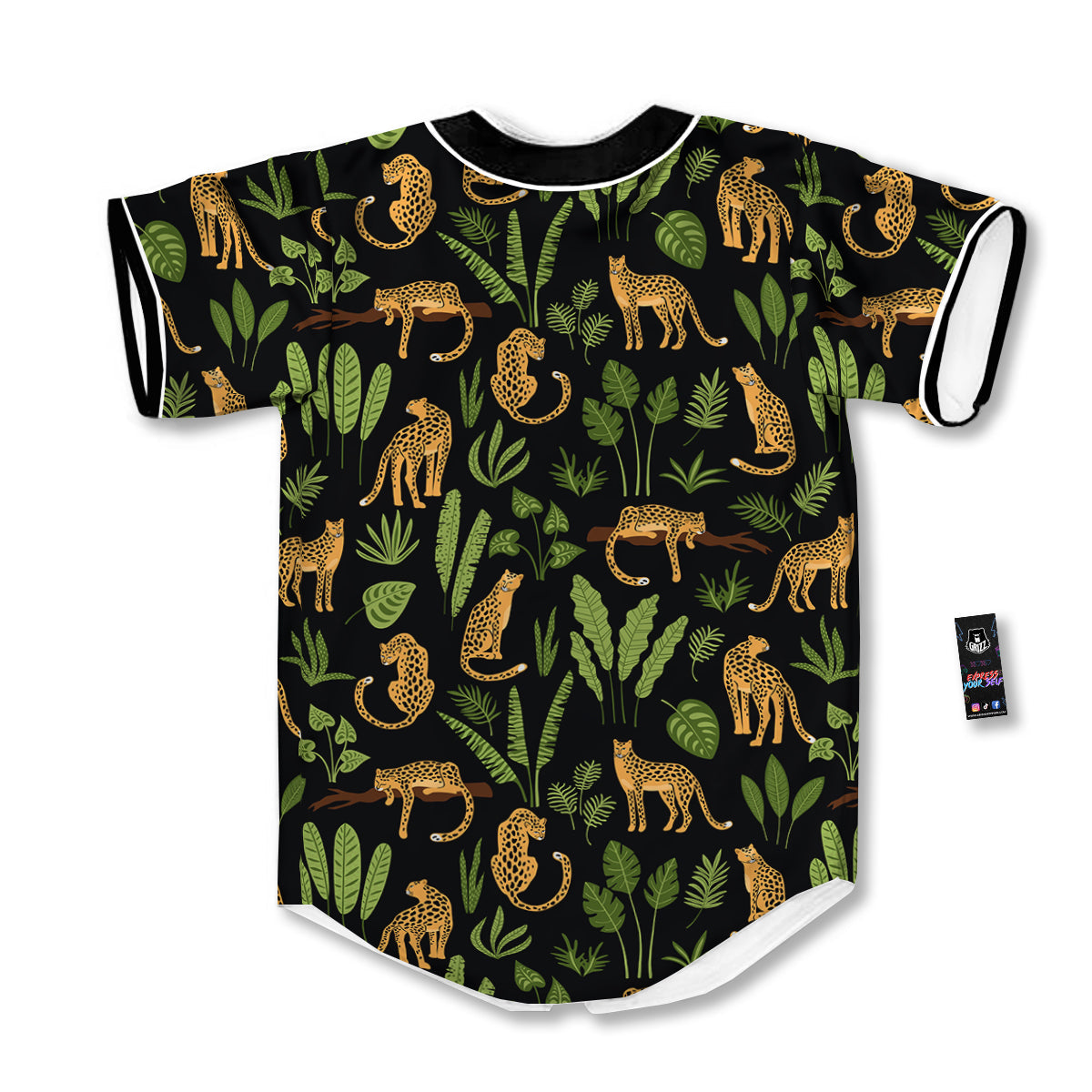 Jaguar Tropical Print Pattern Baseball Jersey-grizzshop