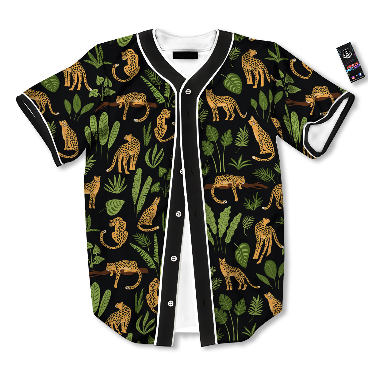 Jaguar Tropical Print Pattern Baseball Jersey-grizzshop
