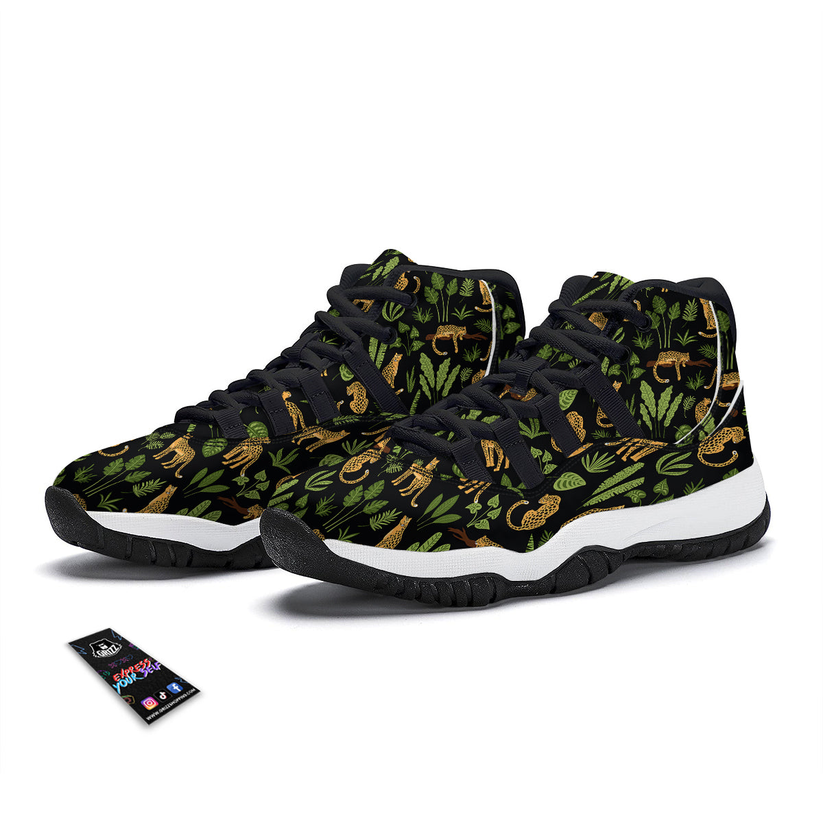 Jaguar Tropical Print Pattern Black Bball Shoes-grizzshop