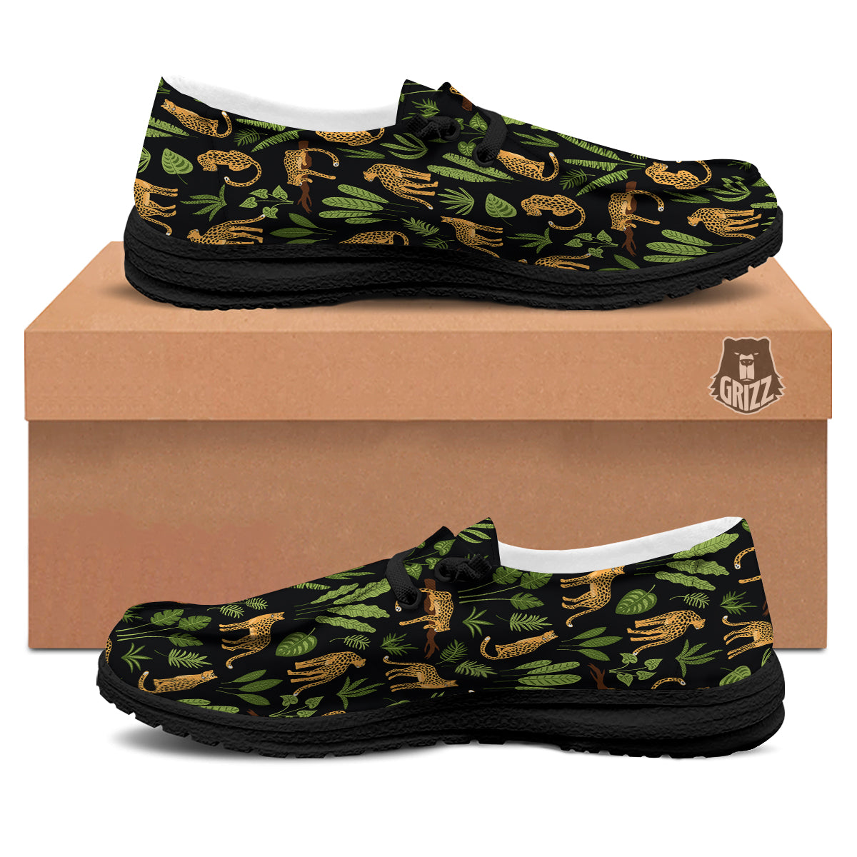 Jaguar Tropical Print Pattern Black Loafers-grizzshop