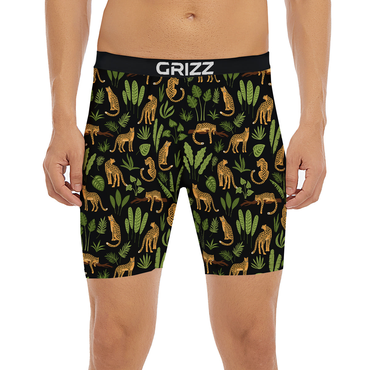 Jaguar Tropical Print Pattern Boxer Briefs-grizzshop