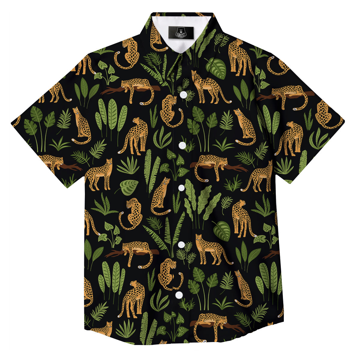 Jaguar Tropical Print Pattern Button Up Shirt-grizzshop