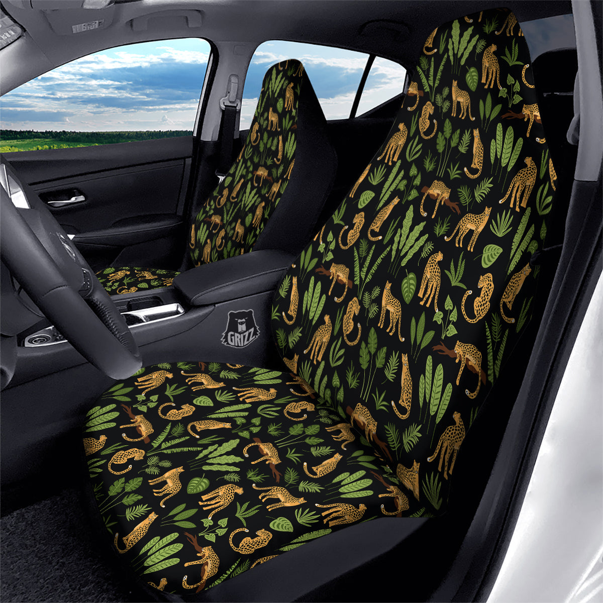 Jaguar Tropical Print Pattern Car Seat Covers-grizzshop