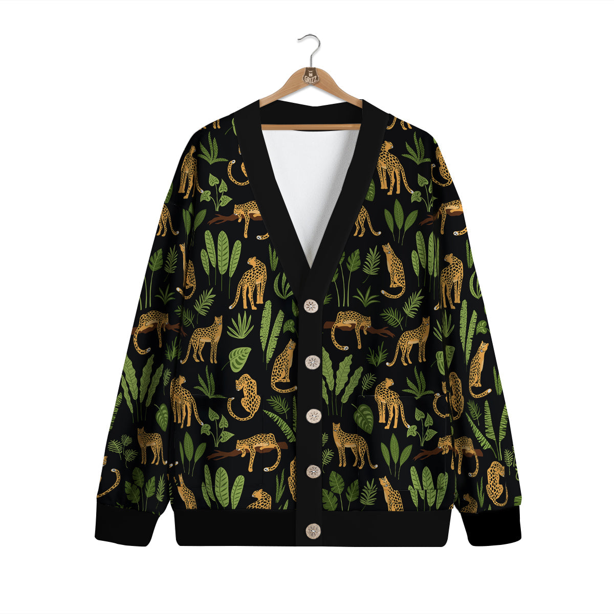 Jaguar Tropical Print Pattern Cardigan-grizzshop