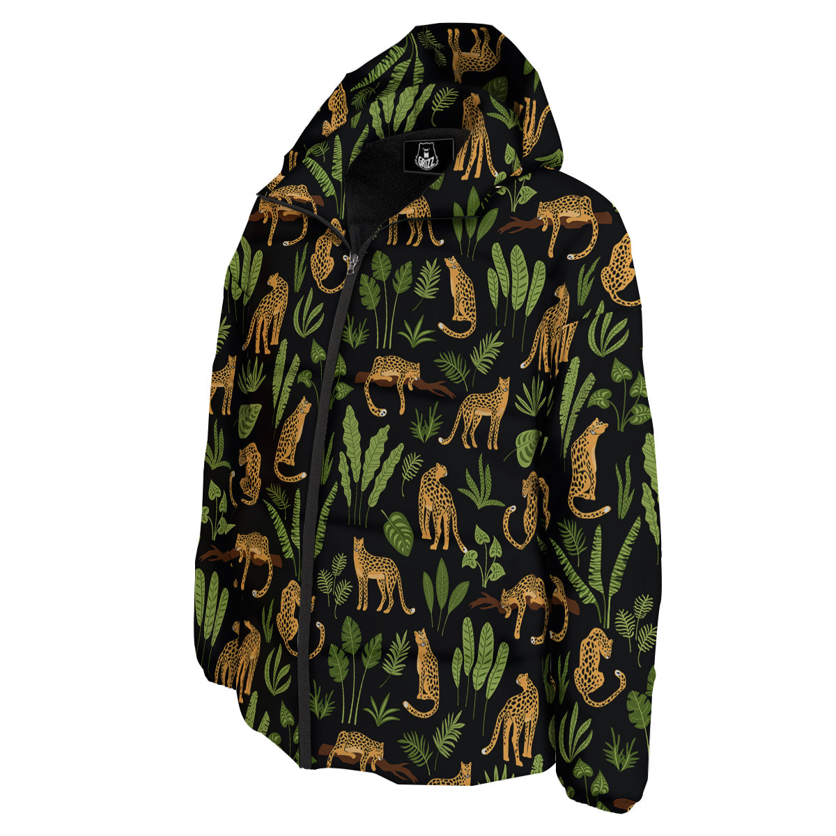 Jaguar Tropical Print Pattern Down Jacket-grizzshop