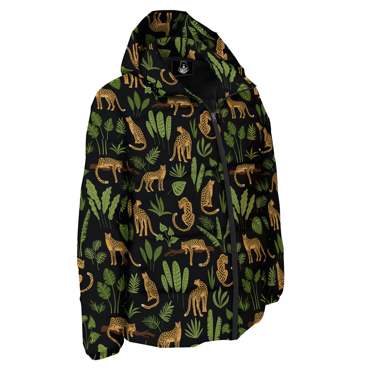 Jaguar Tropical Print Pattern Down Jacket-grizzshop