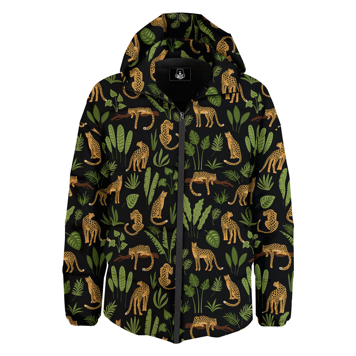 Jaguar Tropical Print Pattern Down Jacket-grizzshop