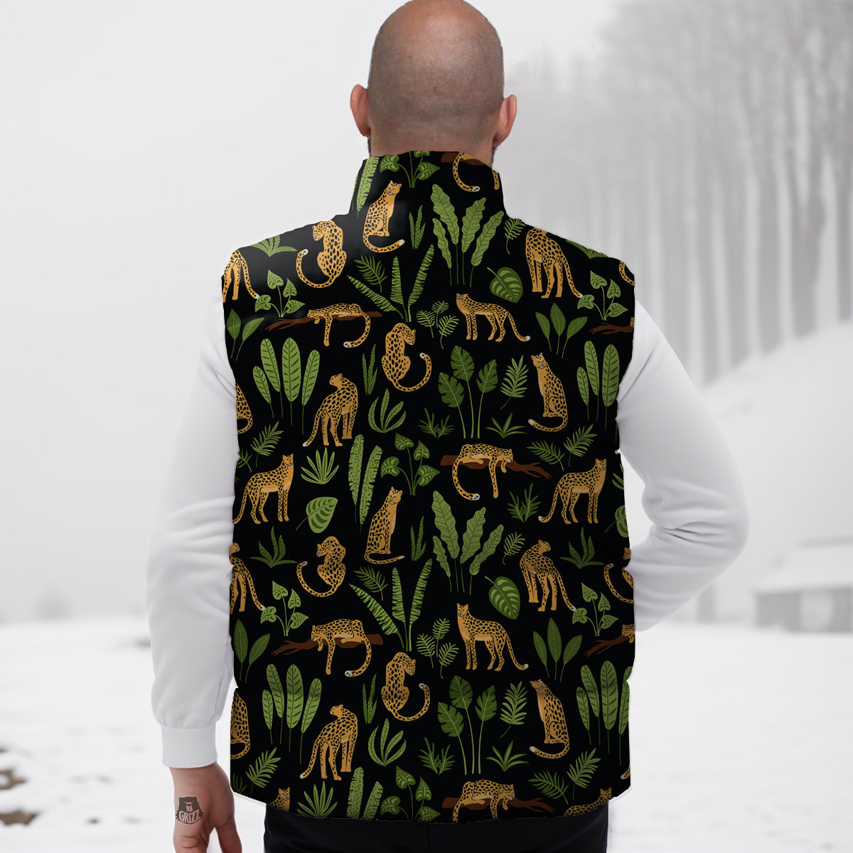 Jaguar Tropical Print Pattern Down Vest