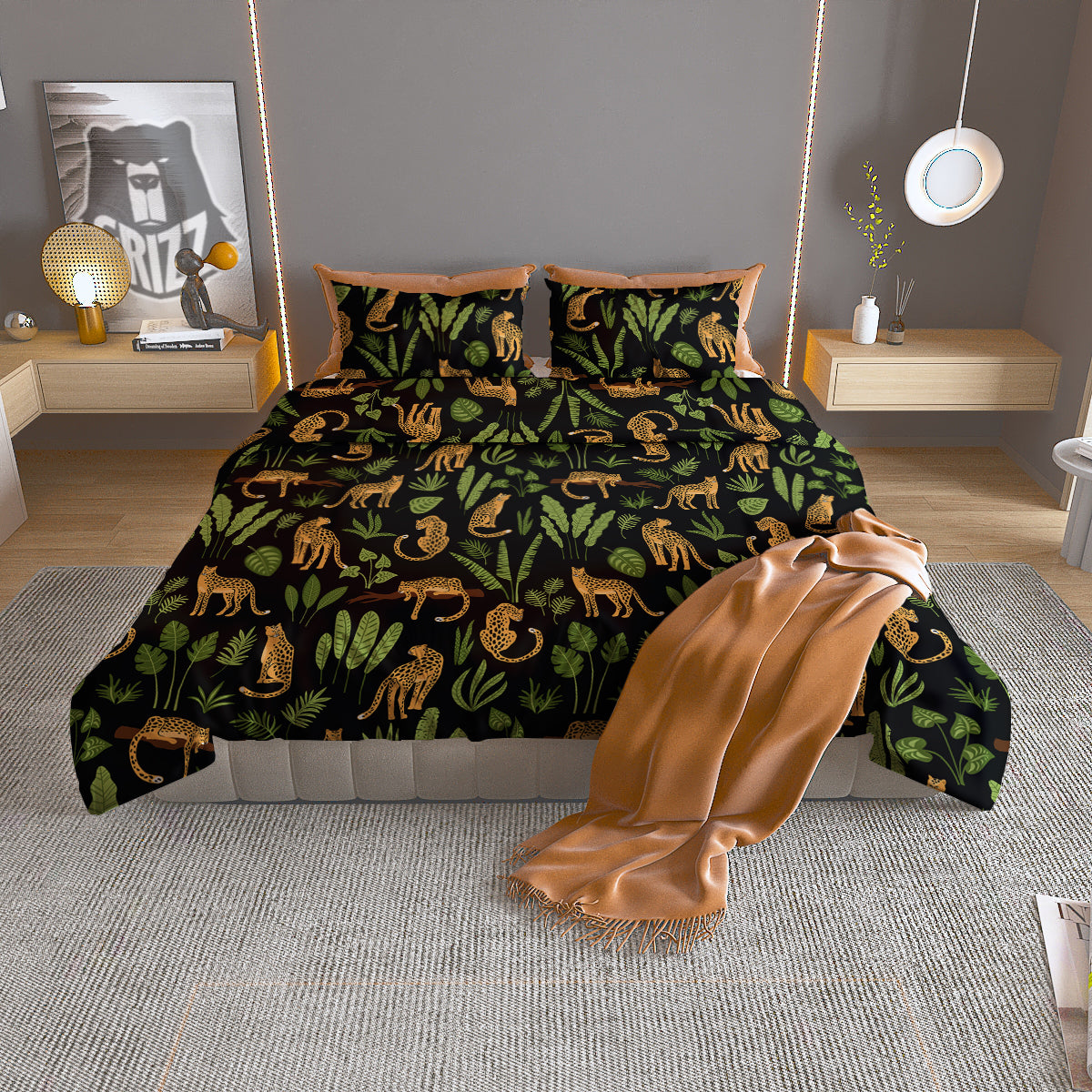 Jaguar Tropical Print Pattern Duvet Cover Bedding Set