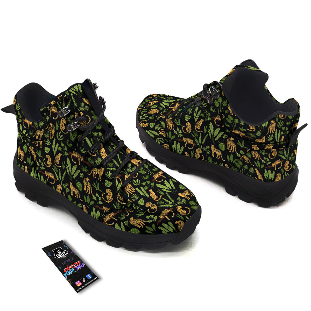 Jaguar Tropical Print Pattern Hiking Shoes-grizzshop