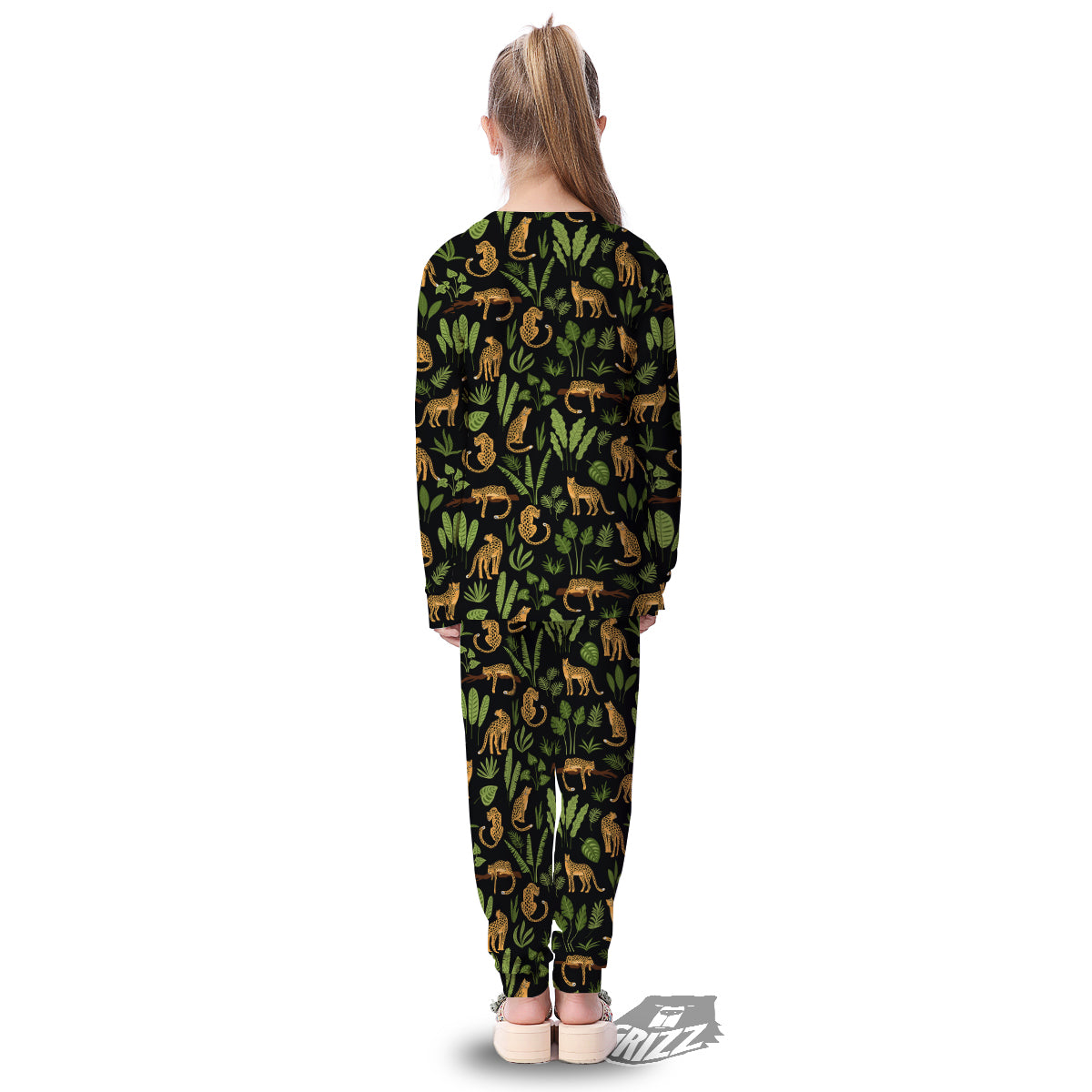 Jaguar Tropical Print Pattern Kid's Pajamas-grizzshop