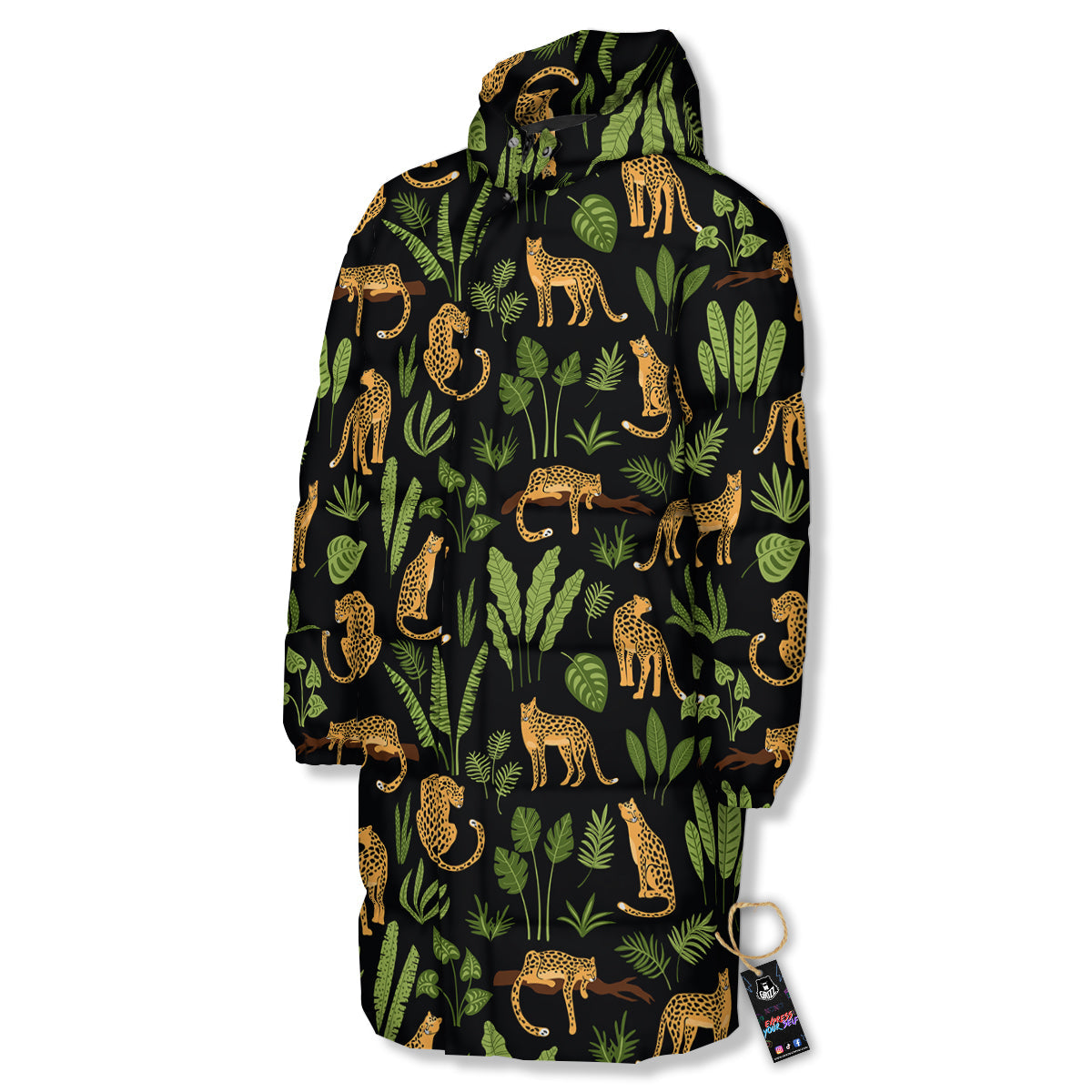 Jaguar Tropical Print Pattern Long Down Jacket-grizzshop