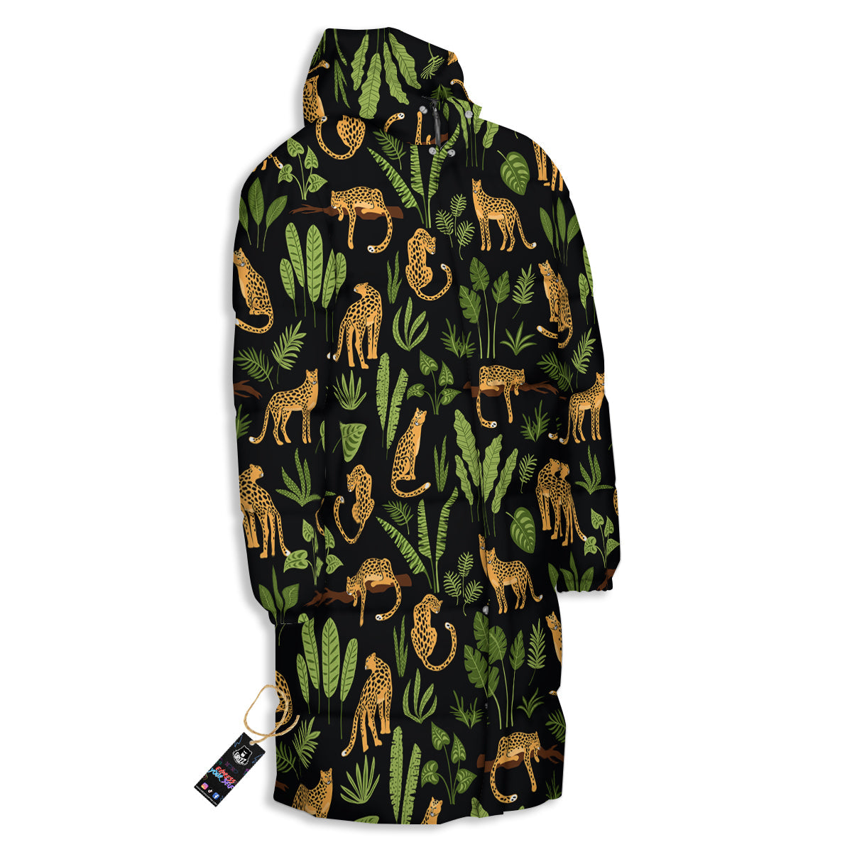 Jaguar Tropical Print Pattern Long Down Jacket-grizzshop