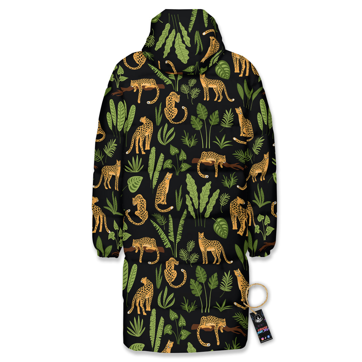 Jaguar Tropical Print Pattern Long Down Jacket-grizzshop